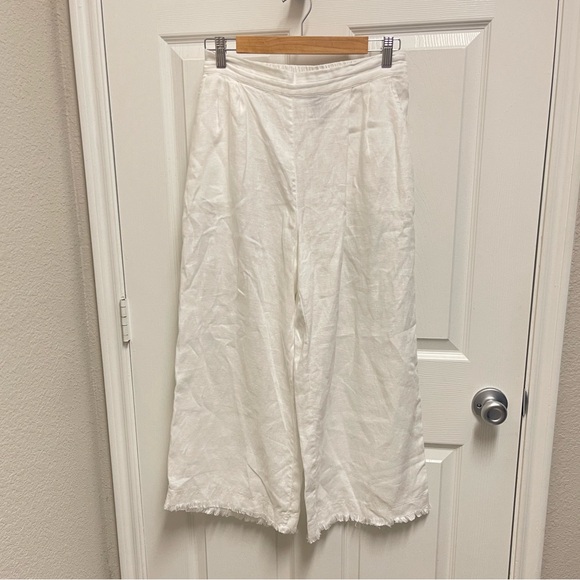 John Mark White Linen Cropped Wide Leg Pants - Picture 1 of 10